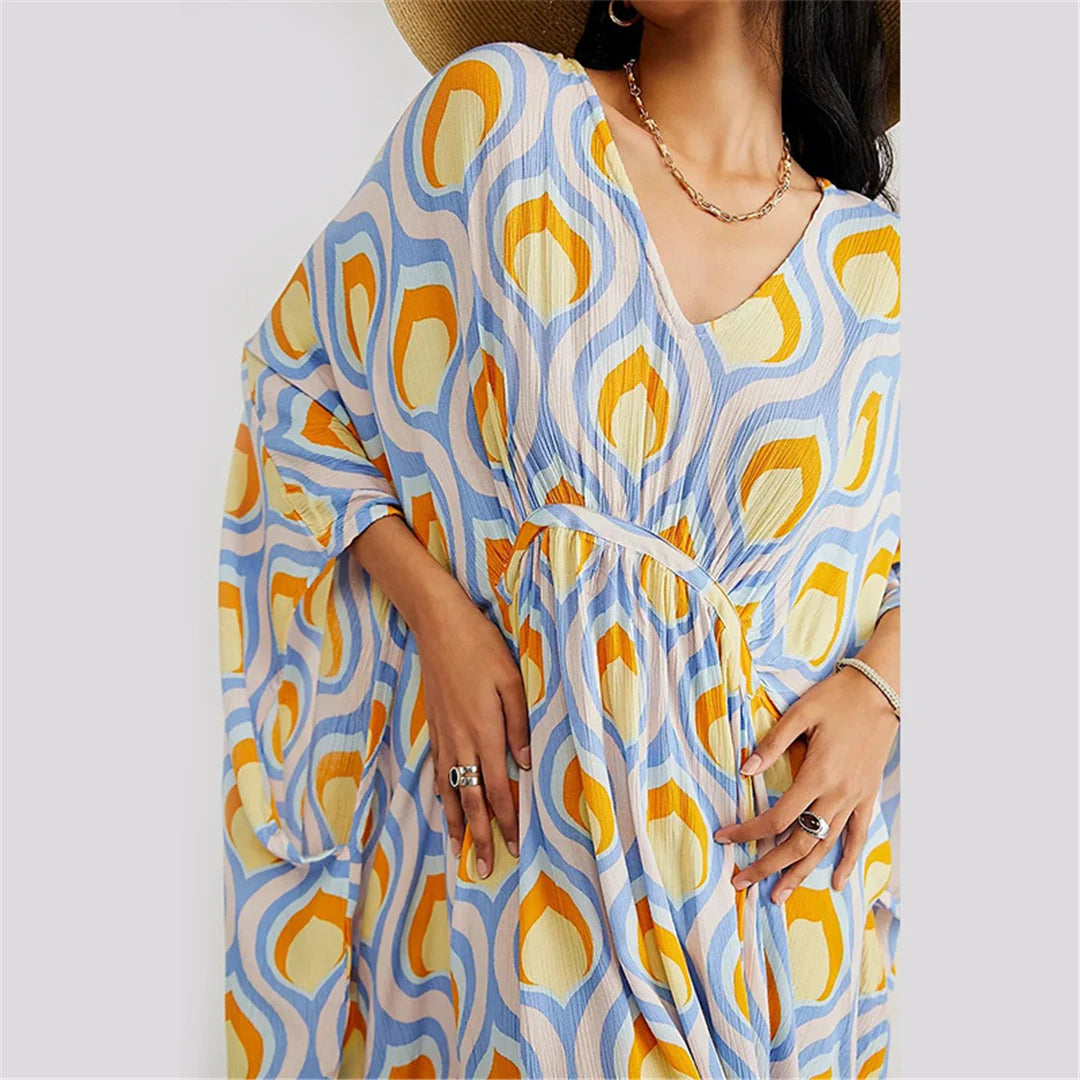 Printed V Neck Kaftan