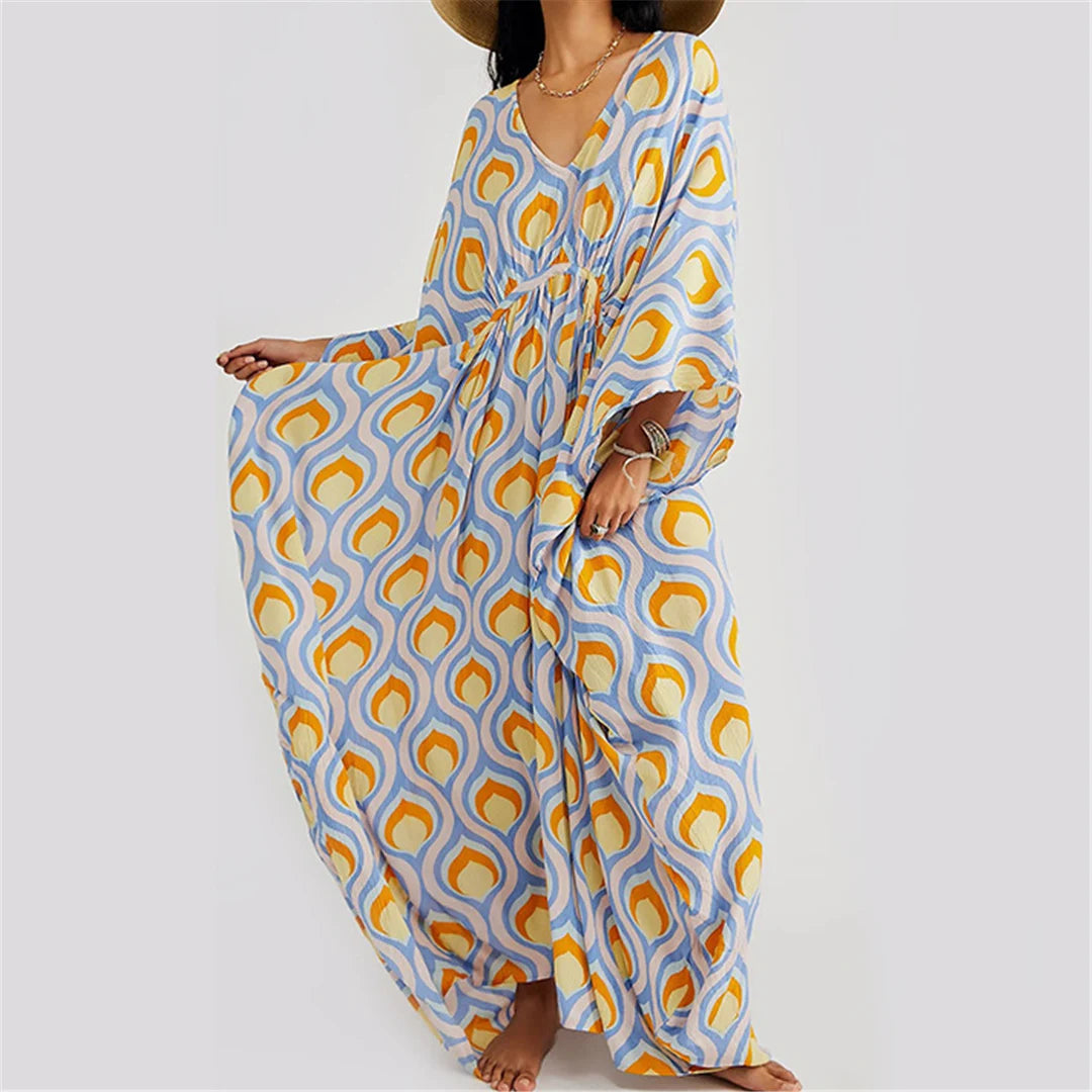 Printed V Neck Kaftan