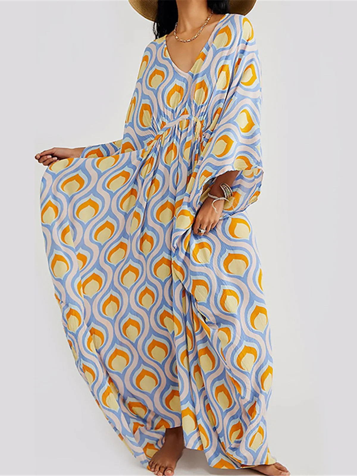 Printed V Neck Kaftan