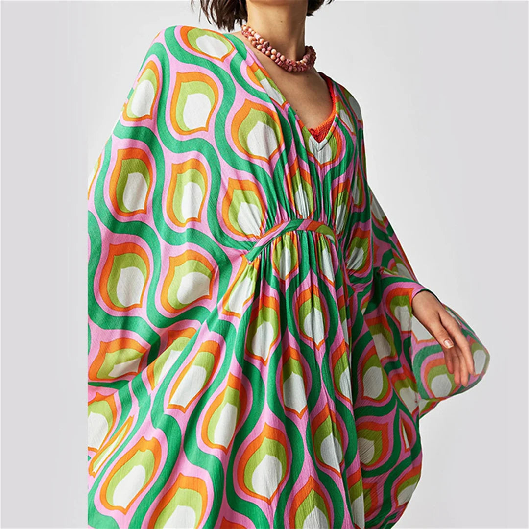 Printed V Neck Kaftan