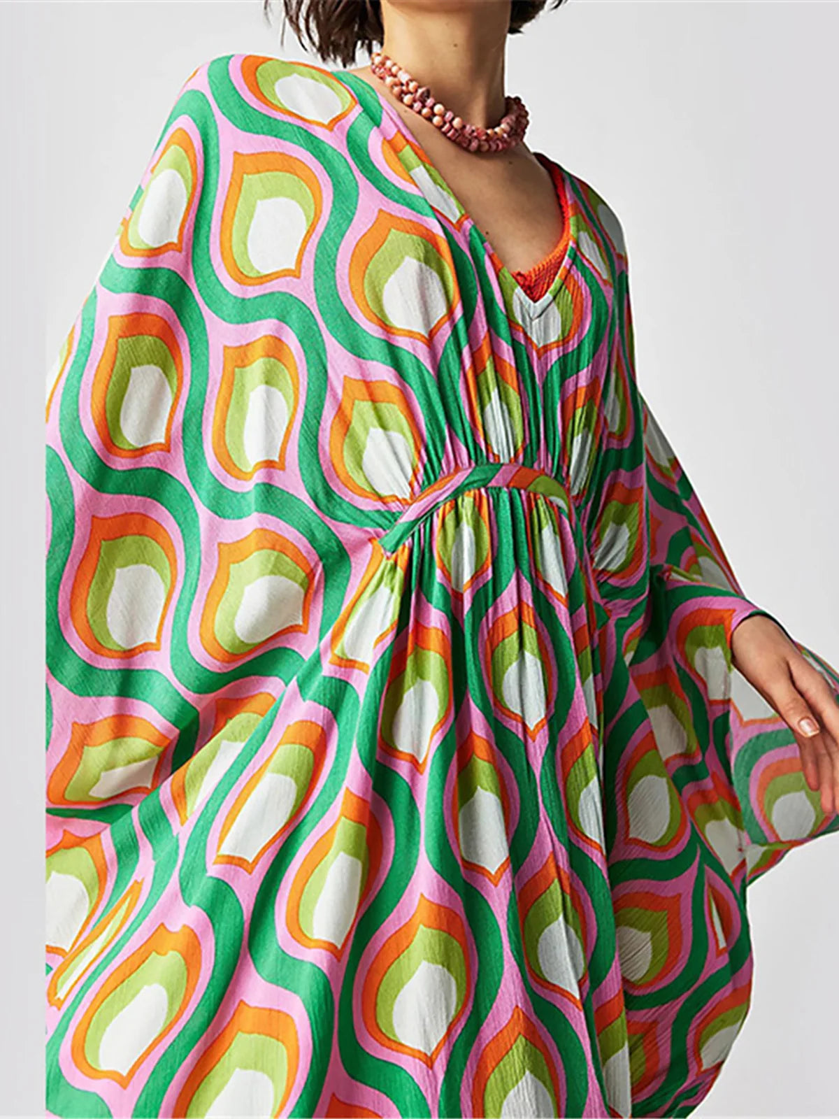 Printed V Neck Kaftan