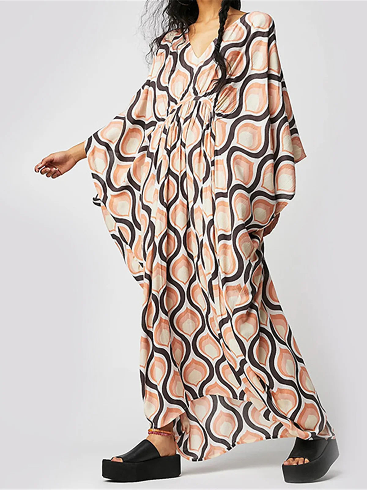 Printed V Neck Kaftan