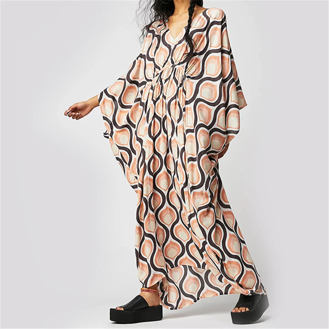 Printed V Neck Kaftan