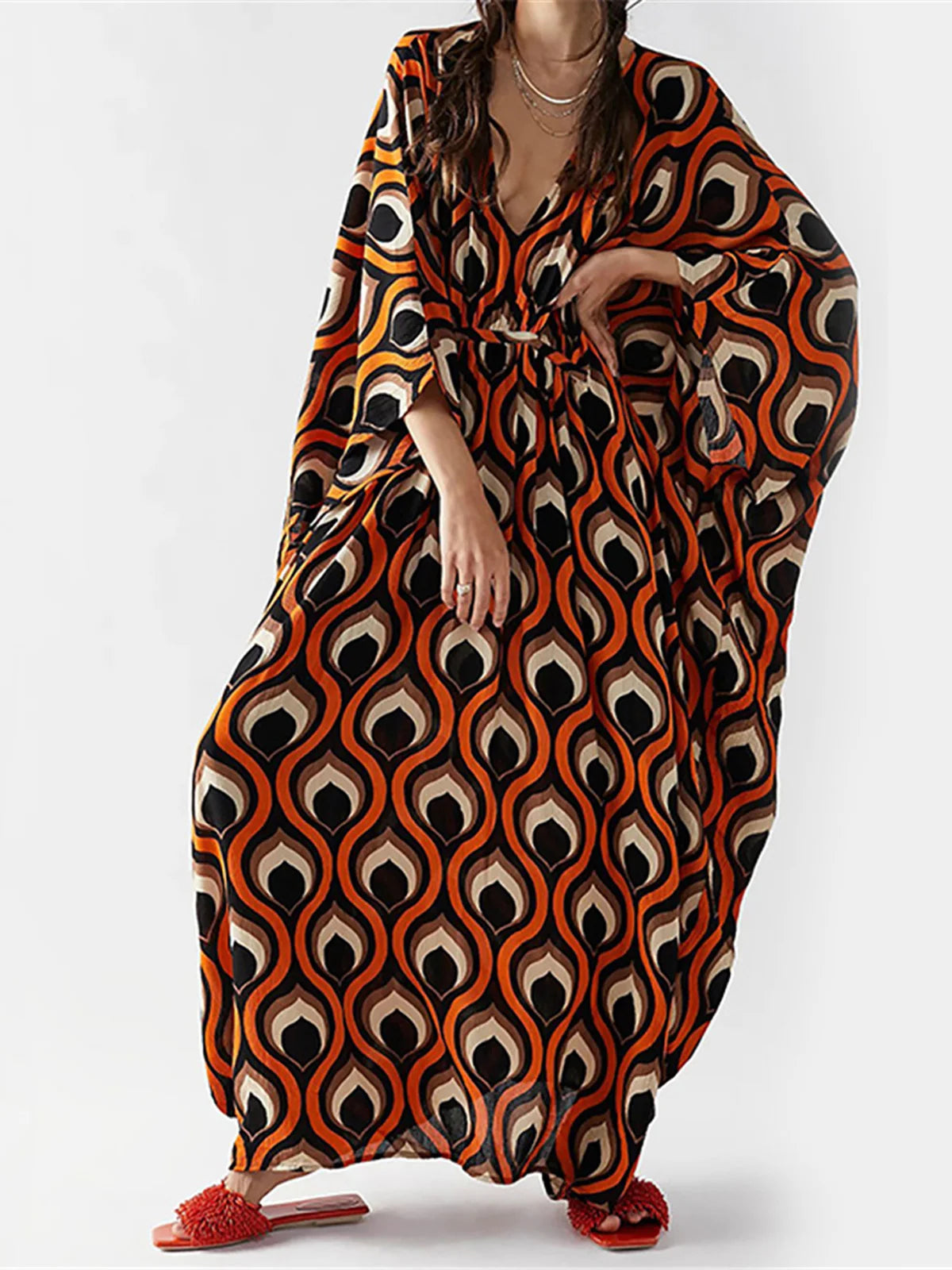 Printed V Neck Kaftan