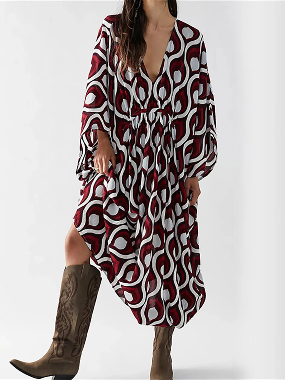 Printed V Neck Kaftan