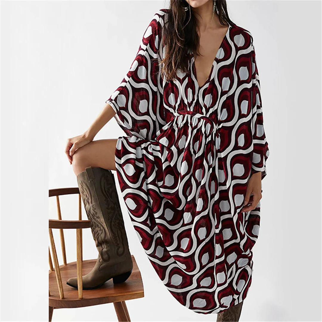 Printed V Neck Kaftan