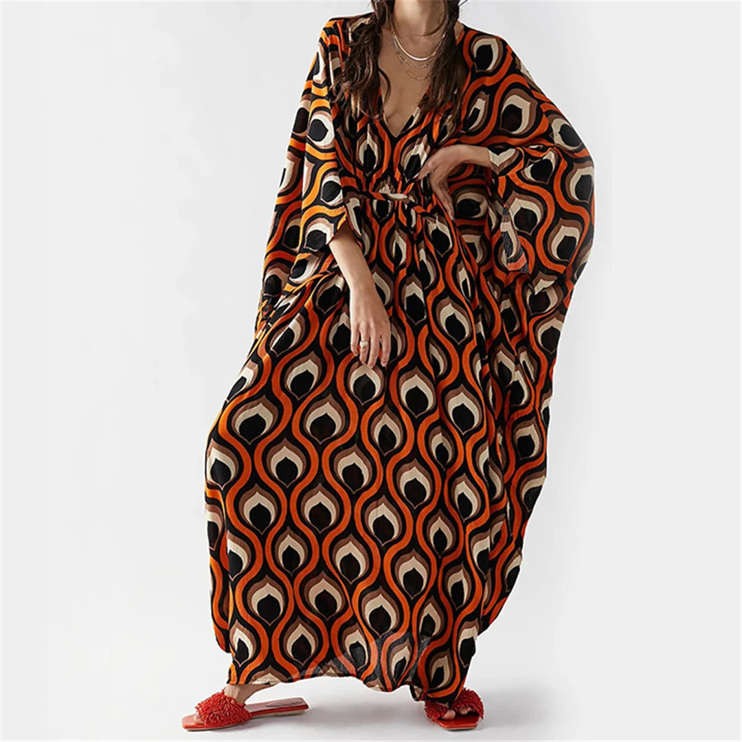 Printed V Neck Kaftan