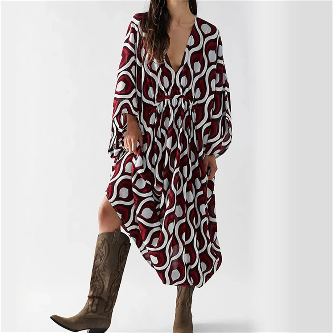 Printed V Neck Kaftan